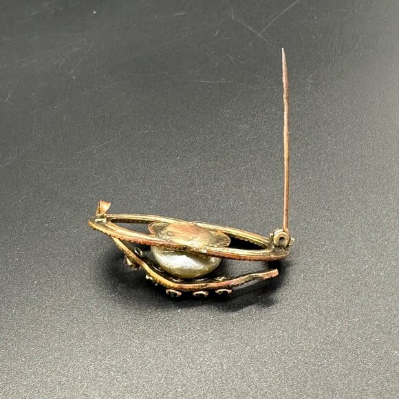 Antique Victorian Snake Brooch Pin Glass Gems Faux Pearl Serpent Jewelry Vintage - Picture 4 of 9